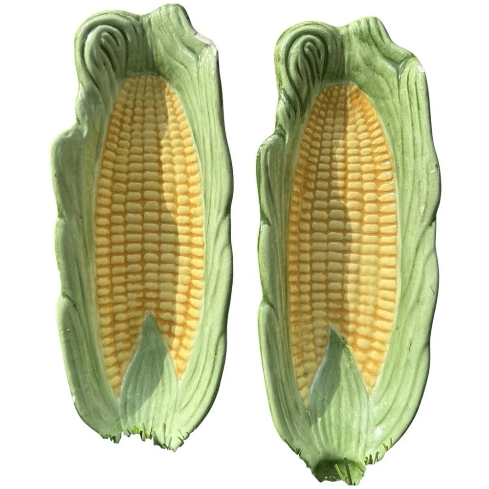Vintage Ceramic Corn on the Cob Servers Or Wall Plaques Set of 2 Kitchen Decor